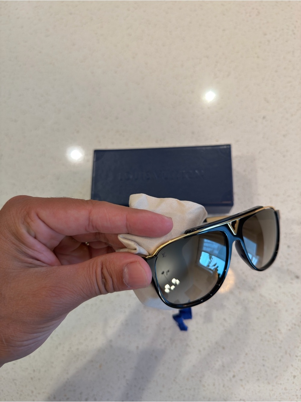 Louis Vuitton Black & Gold Aviator Sunglasses with Gradient Lenses - Picture 10 of 10